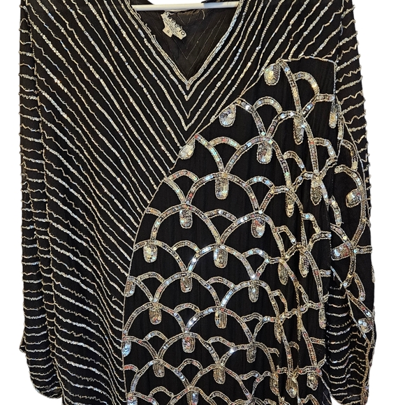 Swee Lo Womens Long Dress Small Black Sequined Beaded V Neck Long Sleeve - Picture 3 of 10